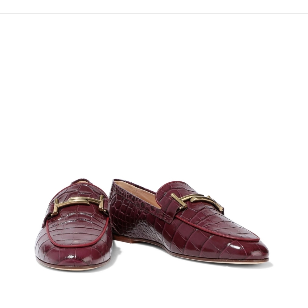 Tod's Burgundy Crocodile-Embossed Loafers